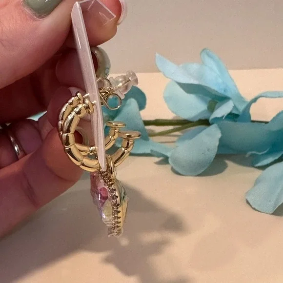 14K Gold Plated Women's Heart Drop Huggie Earrings - Picture 5 of 7